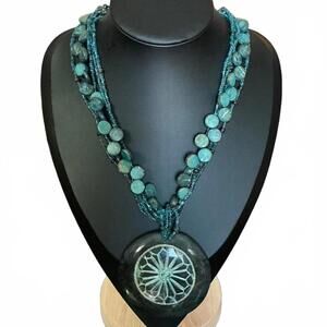 Teal Turquoise Multi-Strand Statement Necklace
